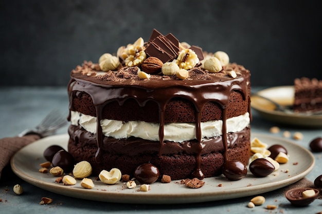 Gâteau au chocolat avec crème de noix et pâte à tartiner au chocolat