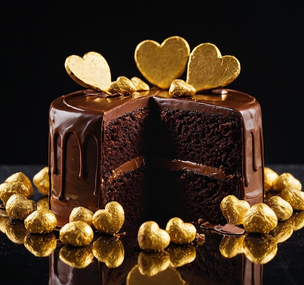 Un gâteau au chocolat décadent débordant de pépites de cœur d'or