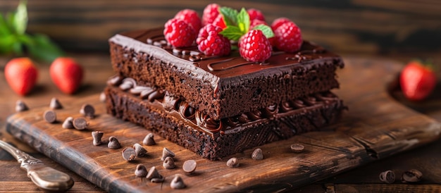Un gâteau au chocolat décadent avec des framboises fraîches