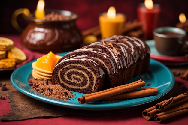 Un gâteau au chocolat décoré de chips de chocolat