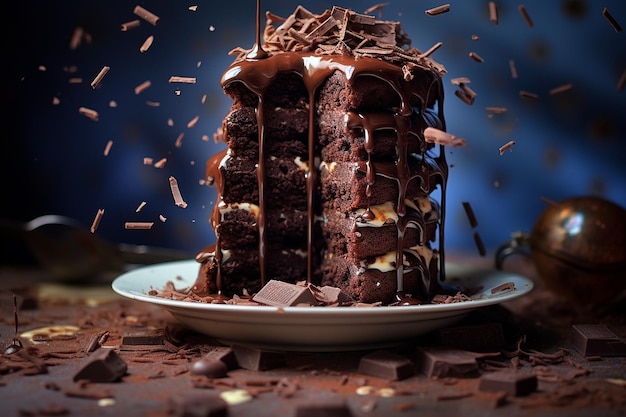 Un gâteau au chocolat avec du chocolat et du chocolat.