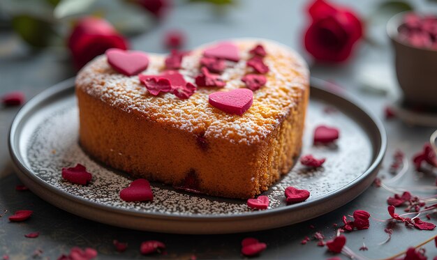 Photo un gâteau au chocolat du jour de la saint-valentin avec des baies sur une assiette