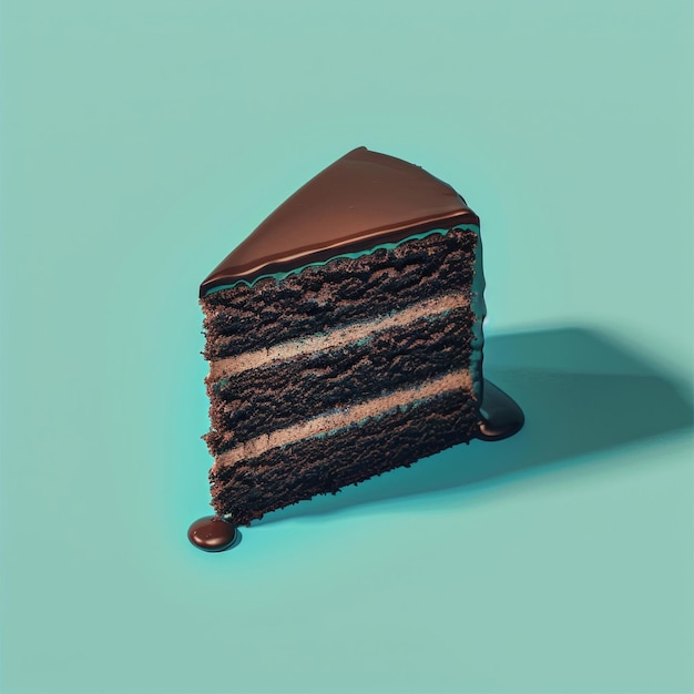 Un gâteau au chocolat sur fond bleu