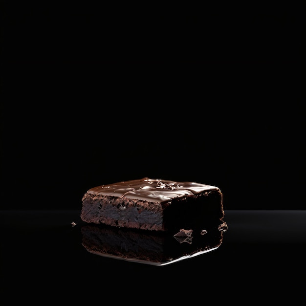 gâteau au chocolat sur fond noir avec reflet en gros plan