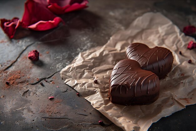 Photo un gâteau au chocolat en forme de cœur et des friandises