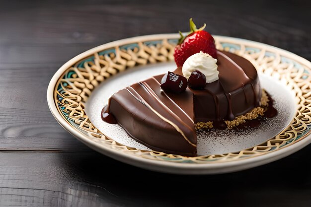 Un gâteau au chocolat avec une fraise sur le dessus