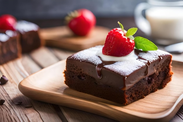 Un gâteau au chocolat avec une fraise sur le dessus