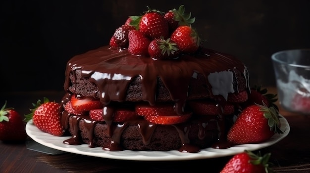 Gâteau au chocolat à la fraise Generative ai