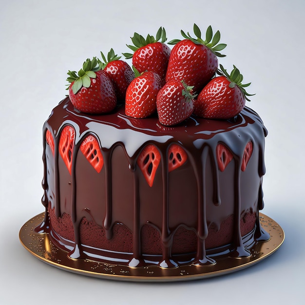 Un gâteau au chocolat avec des fraises dessus