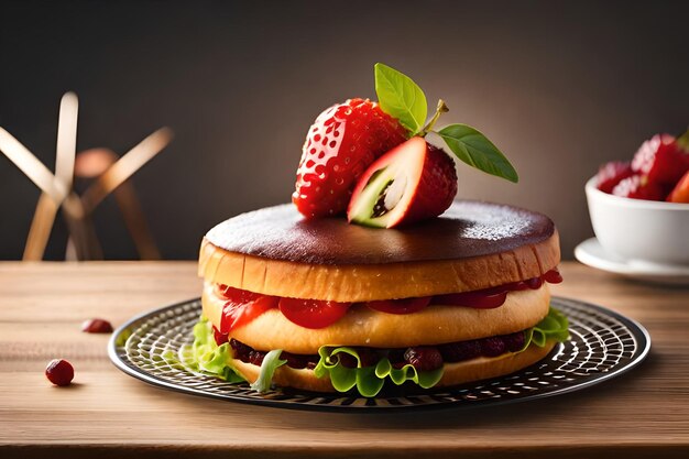 Un gâteau au chocolat avec des fraises sur le dessus