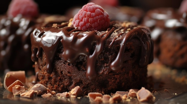 Un gâteau au chocolat avec une framboise sur le dessus