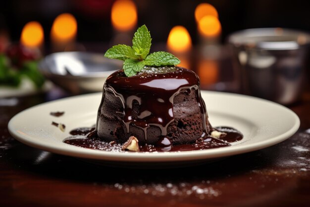 Photo gâteau au chocolat et glaçage au chocolat aux noix sur table blanche