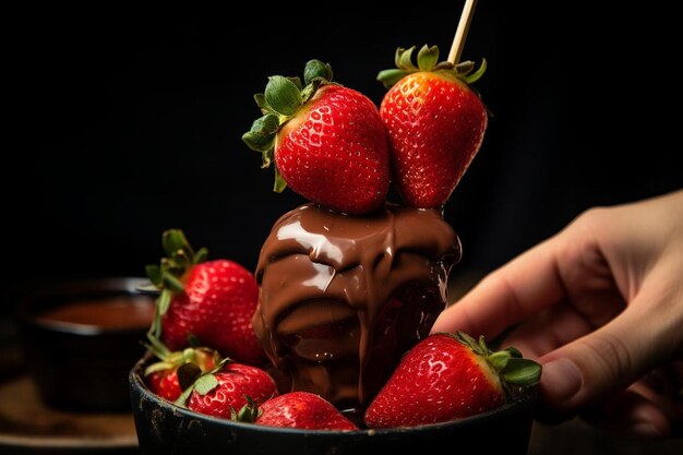 Un gâteau au chocolat avec un glaçage au chocolat et des fraises sur le dessus.