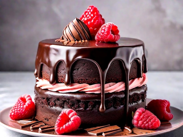 Gâteau au chocolat avec glaçage et éclaboussures AI_Generated