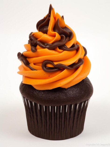 Photo un gâteau au chocolat avec de la glace orange et du glaçage orange