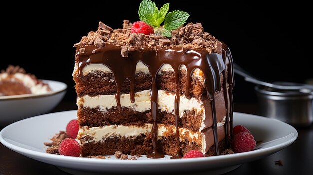 Un gâteau au chocolat en gros plan sur le blanc