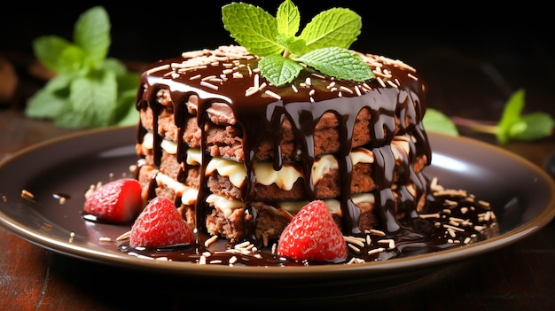 Gâteau au chocolat maison gourmand avec glaçage au chocolat noir