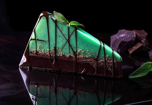 Gâteau au chocolat et à la menthe Pâtisserie glacée verte Gâteau à la menthe Illustration IA générative abstraite