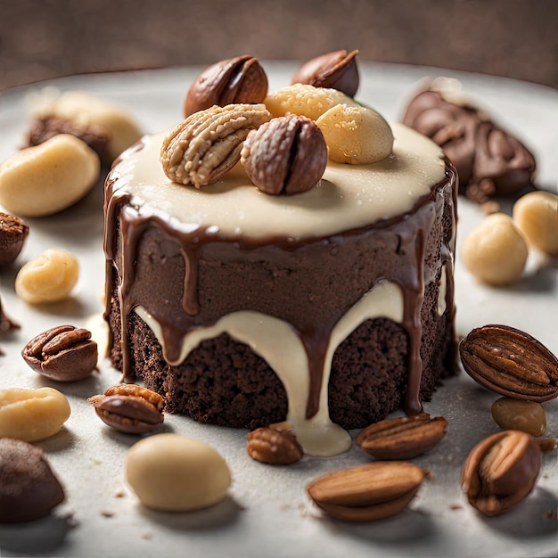 Photo gâteau au chocolat avec noix génératif ai gâteaux au chocolet avec gâteau à la crème glacée génératif ai