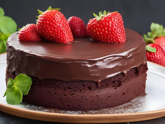 gâteau au chocolat orné d'une fraise