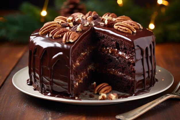 Photo gâteau au chocolat avec un peu de sucre en poudre