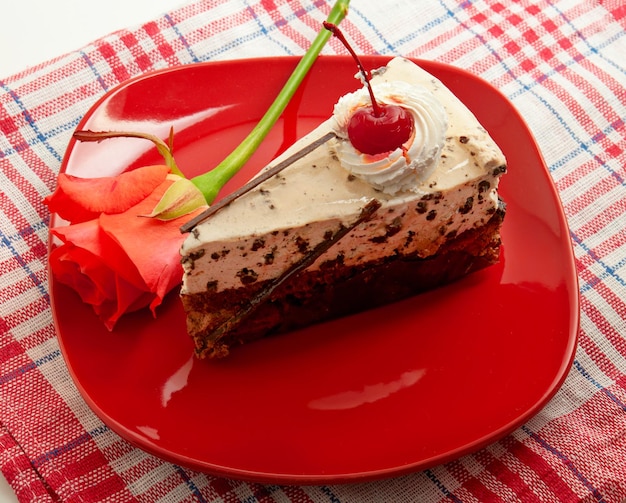 Gâteau au chocolat sur plat rouge