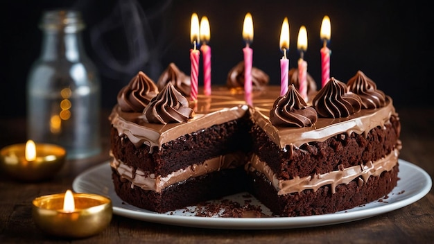 Photo un gâteau au chocolat qui réalise les vœux d'anniversaire