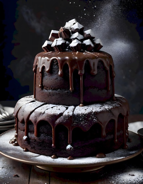 Gâteau au chocolat rustique avec du sucre en poudre