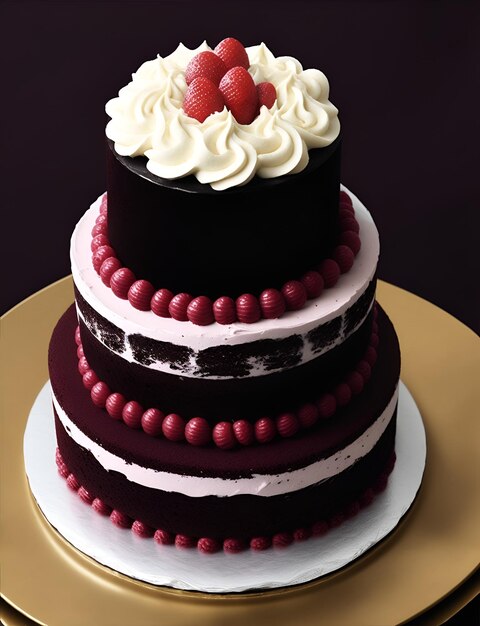 gâteau au chocolat servi avec un saupoudrage de cacao en poudre et des framboises fraîches