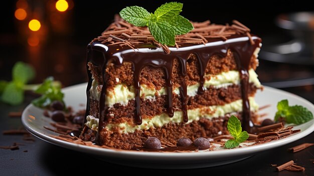 Gâteau au chocolat sucré avec de la crème sur plategenerativeai