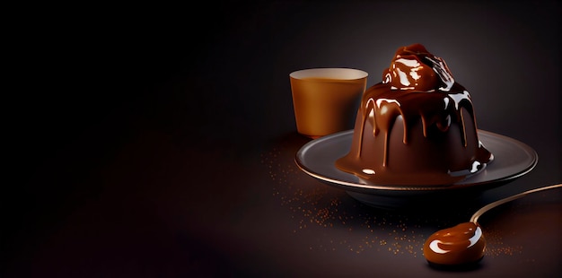 Photo un gâteau au chocolat avec une tasse de lait sur la table