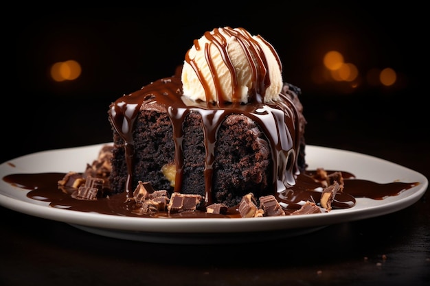 Gâteau au chocolat avec une tranche retirée montrant une couche de remplissage de crème fouettée