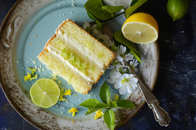 Le gâteau au citron et au citron vert du printemps avec l'élégance de la ferme