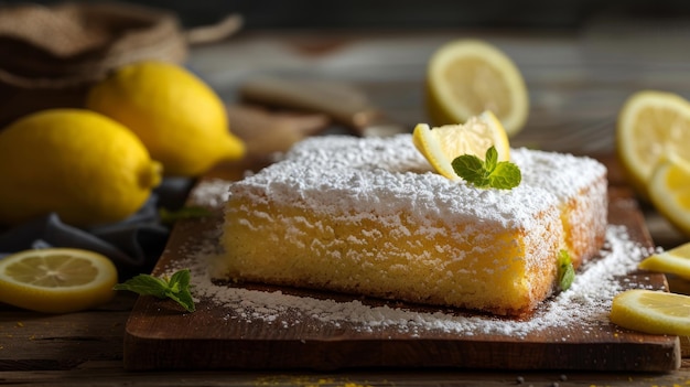 Gâteau au citron avec du sucre en poudre