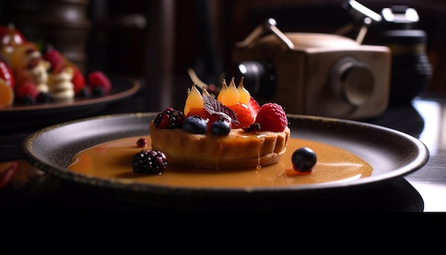 Gâteau au fromage aux baies fait maison, une douce indulgence à l'intérieur générée par l'IA