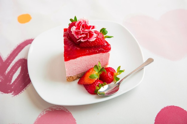 Gâteau au fromage aux fraises dessert traditionnel croûte de biscuits fait maison