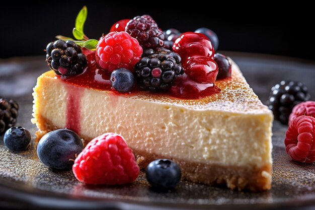 Un gâteau au fromage avec des baies sur le dessus