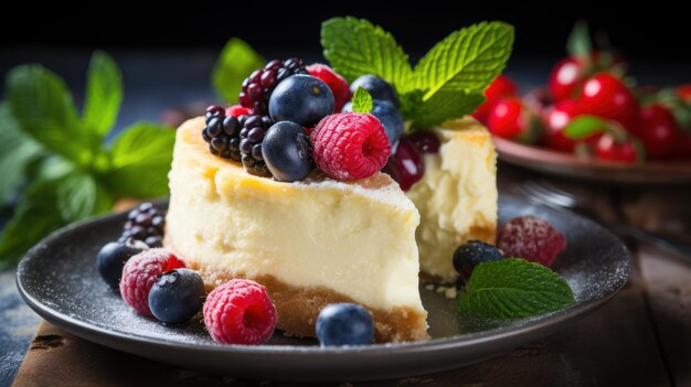 Un gâteau au fromage avec des baies Illustration AI Génératif