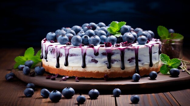 gâteau au fromage avec des bleuets sur une assiette Focus sélectif