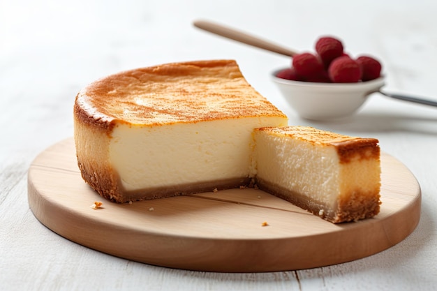 Gâteau au fromage classique sur table en bois Ai générative