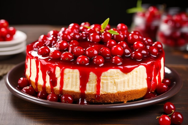 Un gâteau au fromage crémeux avec une cerise sur le dessus, classique de la boulangerie.