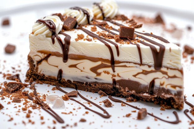 Photo un gâteau au fromage décadent au chocolat et à la vanille avec du sirop.