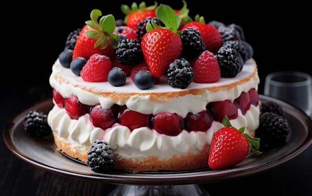 Un gâteau au fromage décadent orné de baies délicieuses.