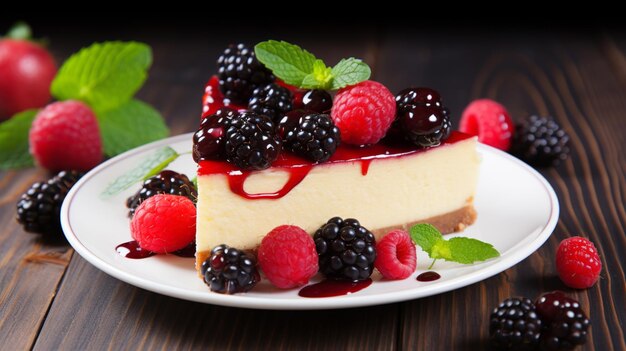 Gâteau au fromage fait maison avec des baies fraîches et de la menthe pour le dessert IA générative