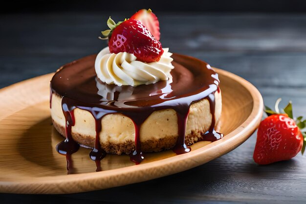 Un gâteau au fromage avec une fraise sur le dessus