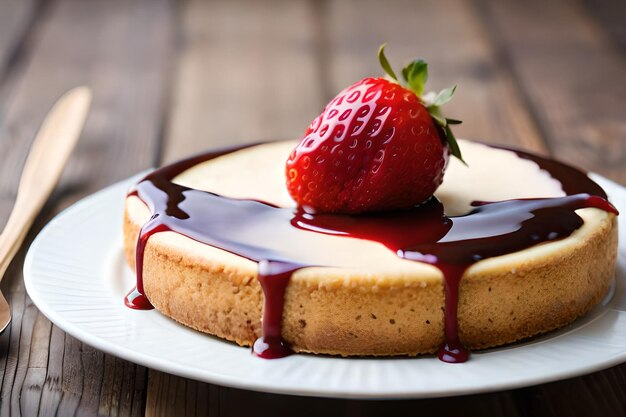 Un gâteau au fromage avec une fraise sur le dessus