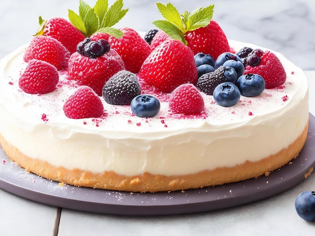 Un gâteau au fromage gastronomique fait maison avec une décoration de fruits frais ai généré