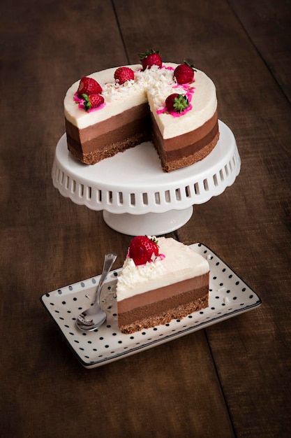 Gâteau au fromage à la mousse au chocolat Dessert tranche de portion d'aliments sucrés