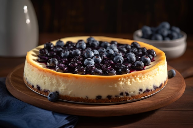 Un gâteau au fromage avec des myrtilles sur le dessus