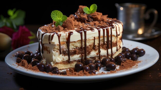 Le gâteau au fromage tiramisu est une photographie professionnelle générative Ai